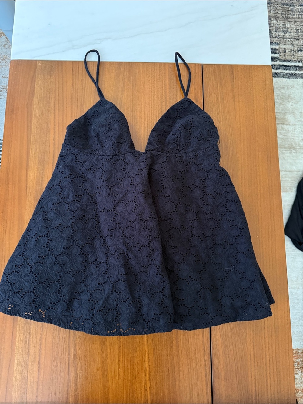 Mango Black Eyelet Lace Spaghetti Strap Tank Top